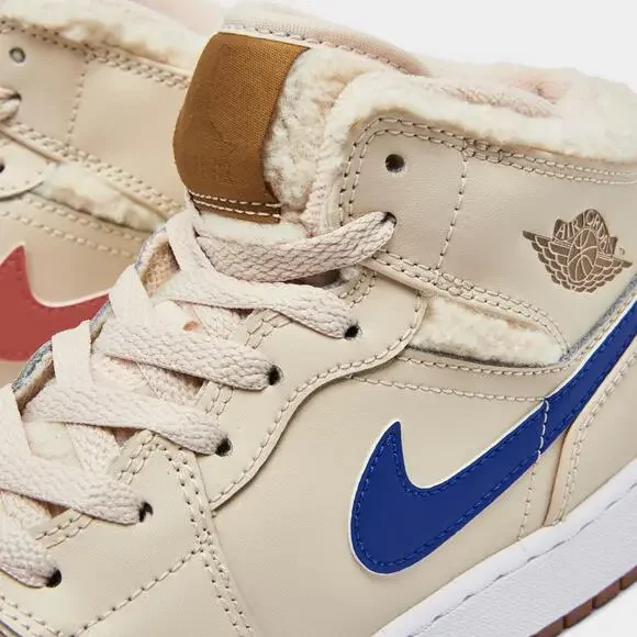 [DO2207-264] GRADE SCHOOL AIR JORDAN RETRO 1 MID UTILITY 'FLEECE PEARL WHITE' (